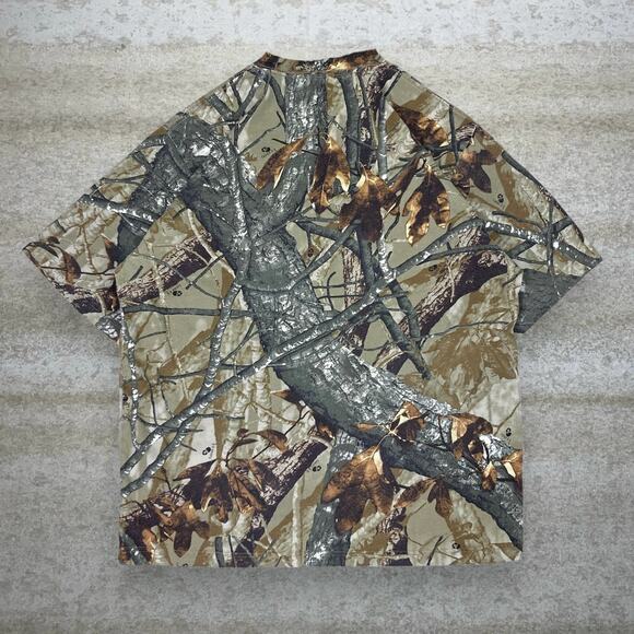 Vintage Fusion 3D Hunting Camo Shirt Cotton Short Sleeve Woodland Pocket Tee 90s - Picture 2 of 4